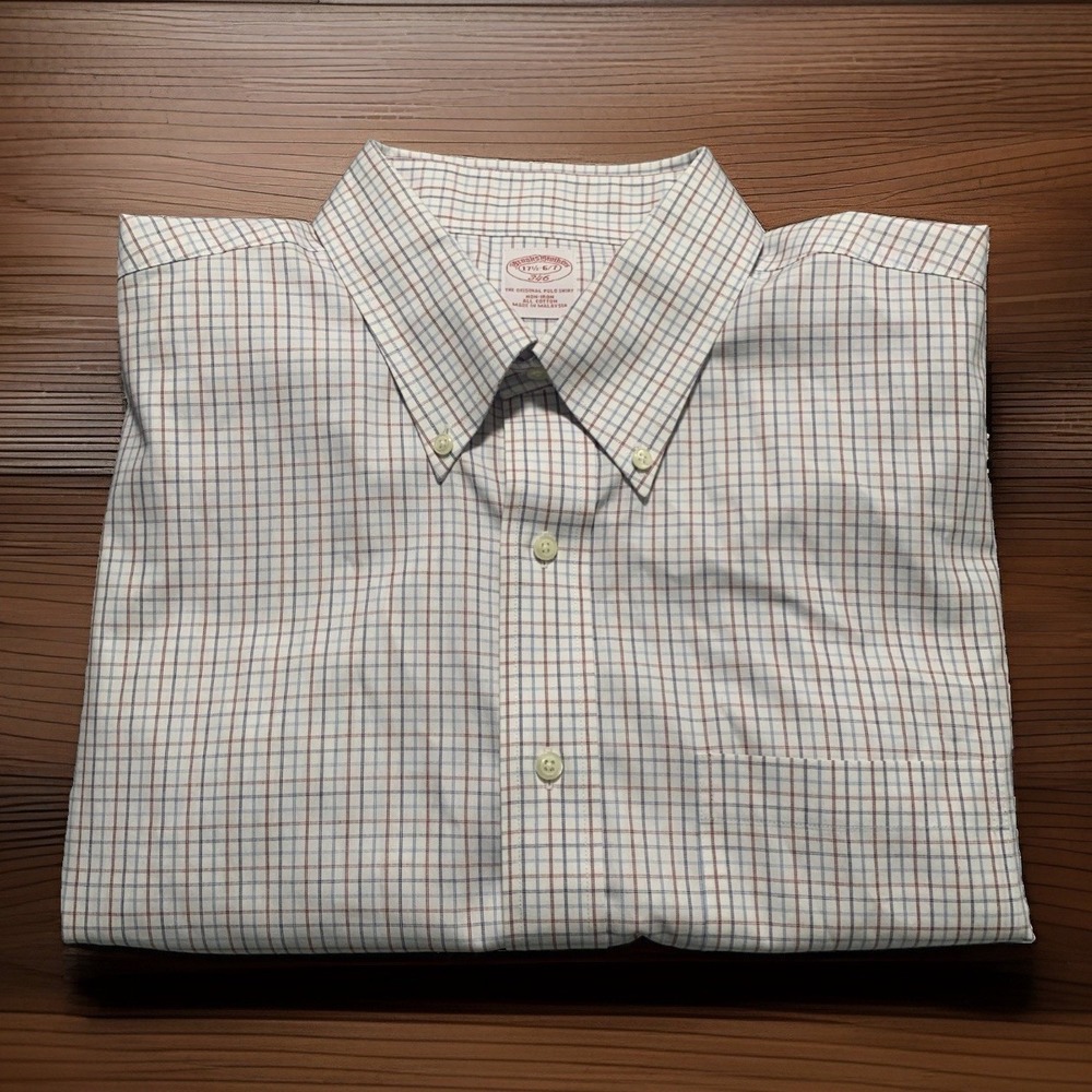 NWT Brooks Brothers 346 Non-Iron Dress Shirt 17 1/2 36/37 White Tattersall Plaid